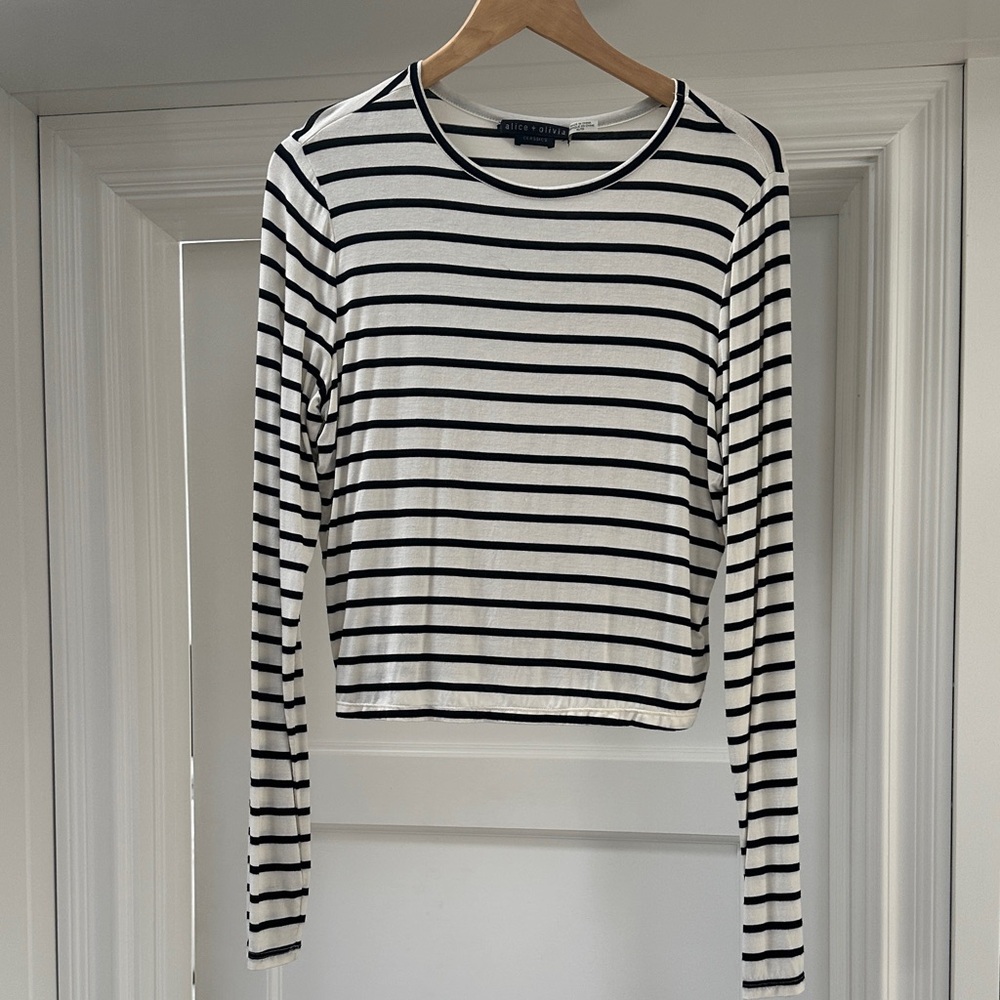Alice + Olivia Striped Long Sleeve Tee